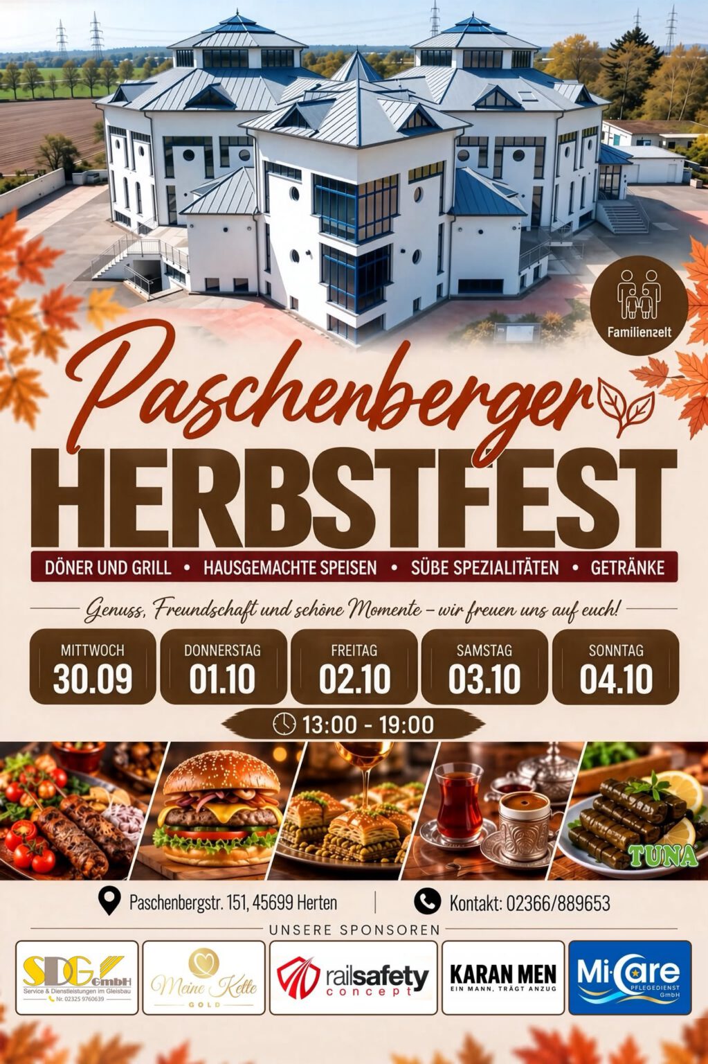 Flyer: Paschenberger Herbstfest (Kermes), 30.09.–04.10.2026, 13–19 Uhr, Blaue Moschee Herten